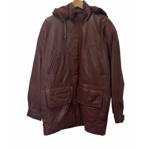 Vintage Phase 2 Men’s Size Medium Brown Leather Chore Jacket Detachable Hood‎